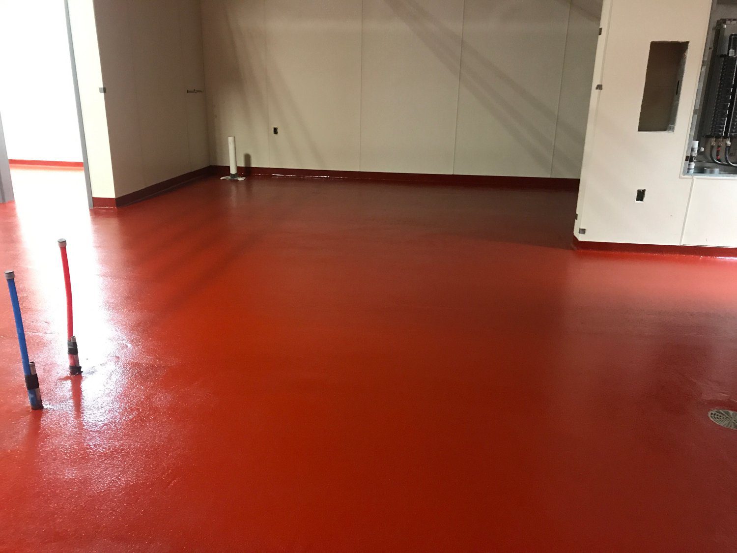 Red epoxy-coated industrial floor