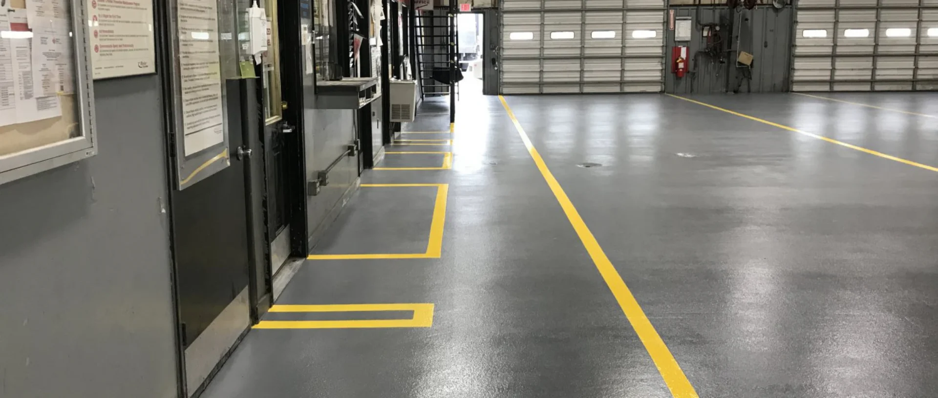 Empty workshop with organized floor markings