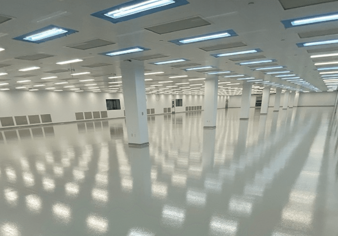 Modern clean industrial interior with ceiling lights